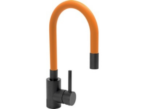 GRIFO DE COCINA NEGRO FLEXIBLE NARANJA