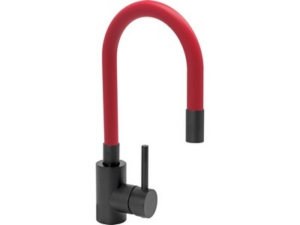 GRIFO DE COCINA NEGRO FLEXIBLE ROJO