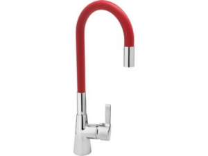 GRIFO DE COCINA CON CAÑO FLEXIBLE ROJO