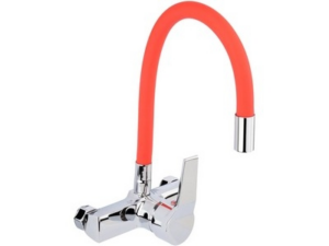GRIFO DE COCINA CON CAÑO FLEXIBLE ROJO